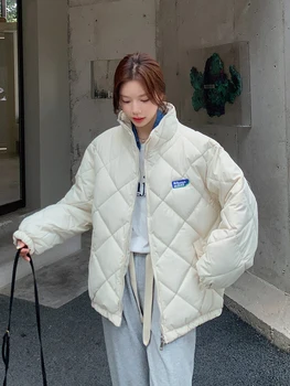Пуховик Женски Кратък Лесен Топла Зима 2023, Корейската облекло се сгъсти с Памучна подплата, Ежедневното Свободно Модно палто за хляб