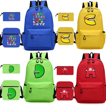 Училищна чанта за ученици с буквенной легенда, чанта за моливи, комплект от три елемента, раница, детска, училищна чанта с анимационни модел, Mochila