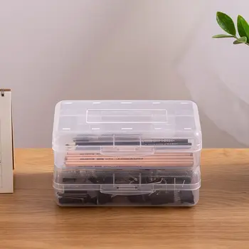 Штабелируемый молив случай, Преносима Прозрачна кутия за съхранение с голям капацитет, Пластмасова с защелкивающейся капак, твърда кутия за моливи за деца