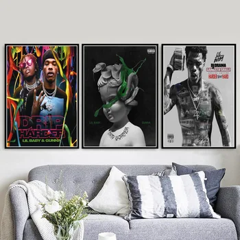 Щампи на плакати Lil Baby & Gunna Drip, хип-хоп, рап, певец, звезда, албум, живопис, стенни картини за домашен интериор дневна