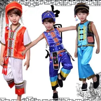 костюми за китайски народни танци за момчета, китайският национален костюм за деца, празничен костюм, китайски дрехи мяо